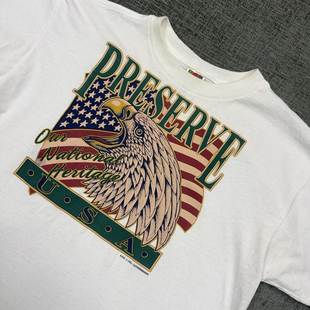 Vintage 1995‎ Preserve Our National Heritage T Shirt White Large USA 90s